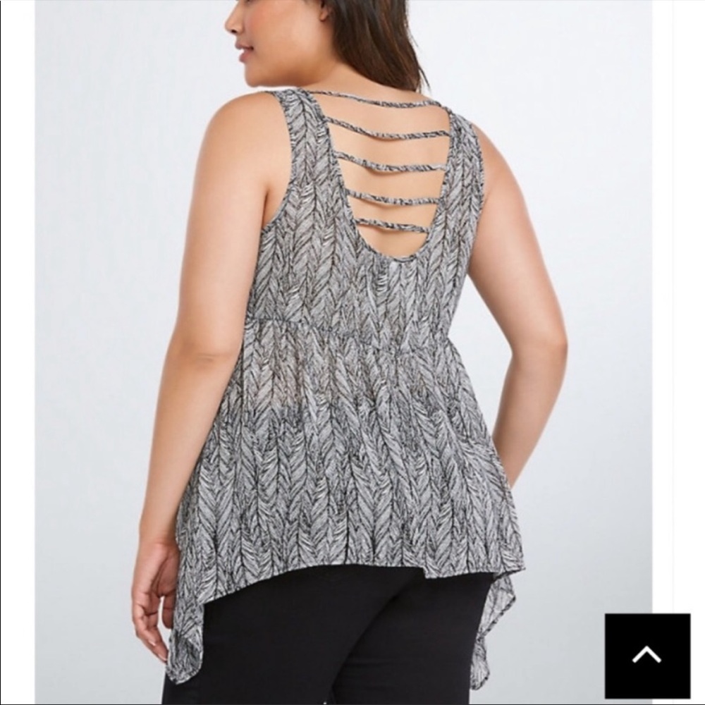 Torrid Top with Feather Pattern Black plus size 1 - Picture 2 of 14